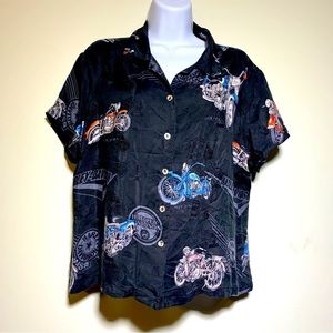 Harley Davidson Tori Richard Hawaiian Button Up Silk Top Women’s Size Large